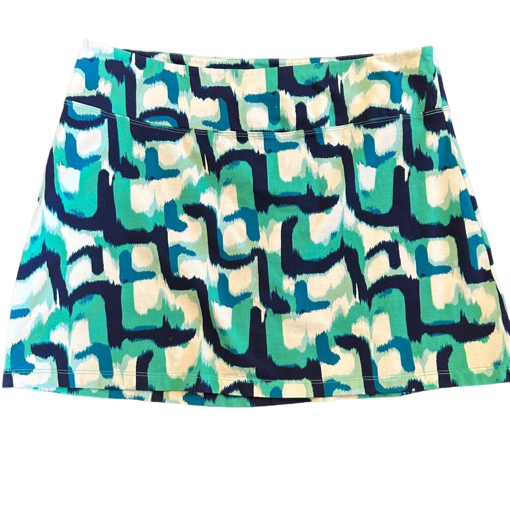 Patagonia Womens skirt, greens blues jersey knit, a-line, Size small